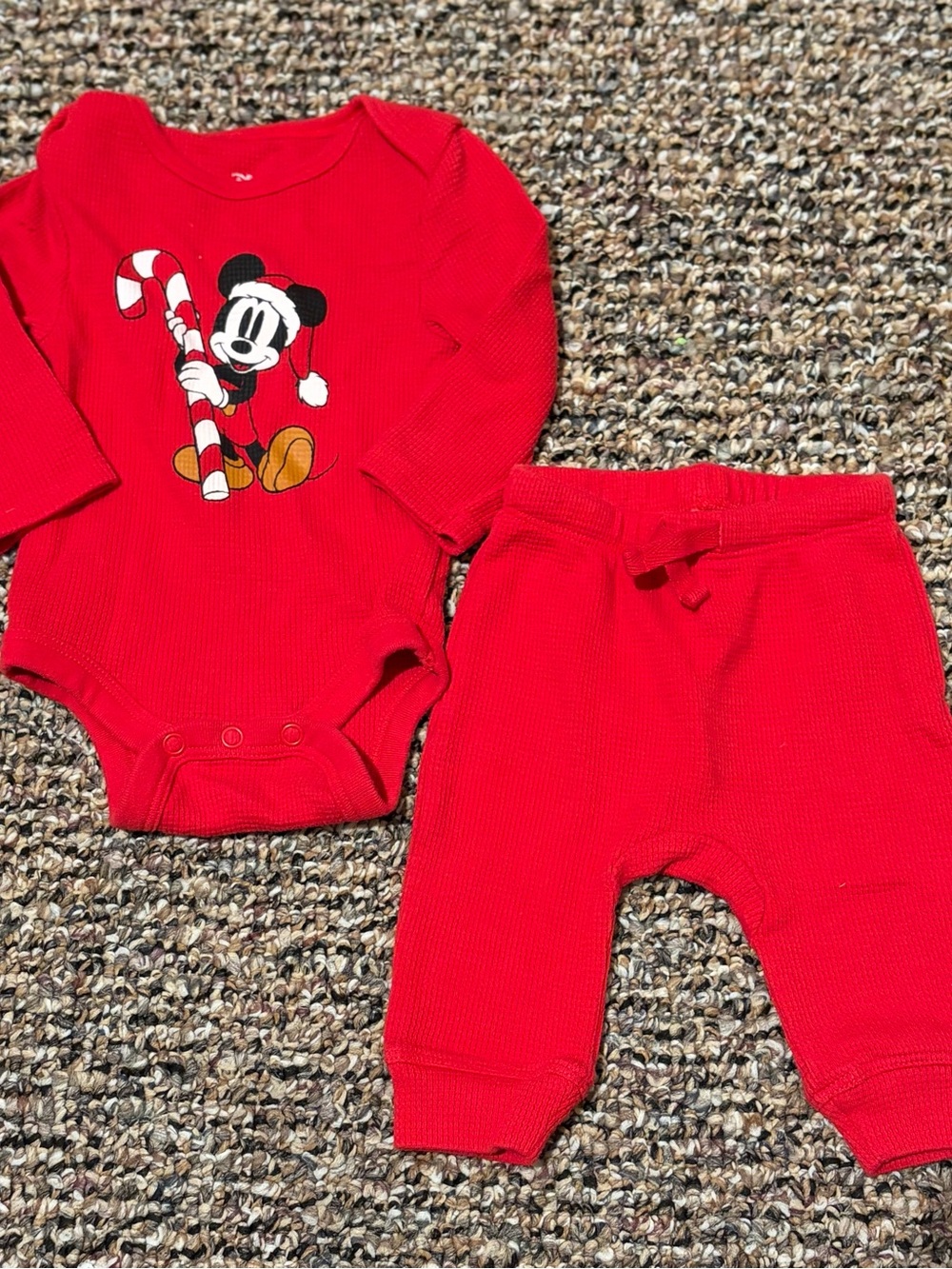 Disney Red Mickey Mouse Holiday Bodysuit & Pants Set